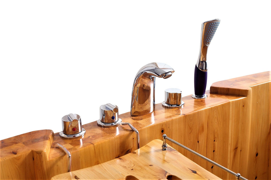 ALFI brand 65" 2 Person Free Standing Cedar Wooden Bathtub, Fixtures, Headrests AB1130