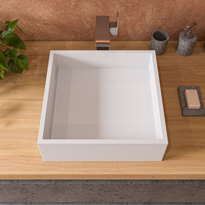 ALFI brand 14" Square White Matte Solid Surface Resin Sink ABRS14S