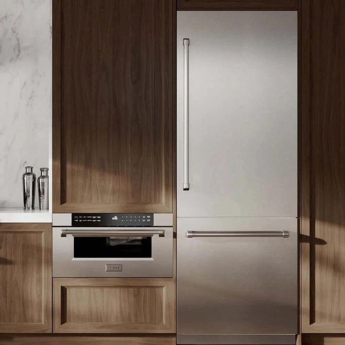 ZLINE 30" Panel Ready Built-In Bottom Freezer Refrigerator,Water Dispenser, Ice Maker, DuraSnow® Stainless Steel,Graphite Gray, GRBIV-SN-30