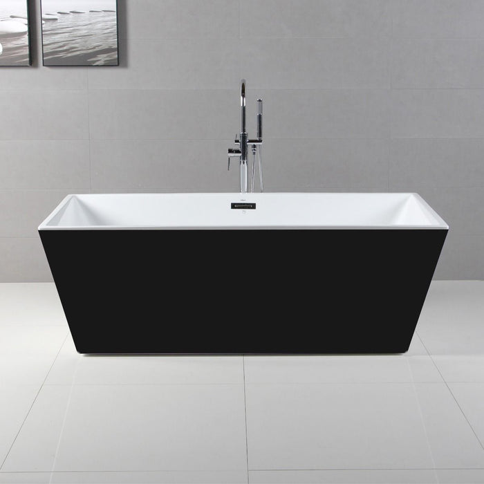 ALFI brand 59" Black & White Rectangular Acrylic Soaking Bathtub AB8834