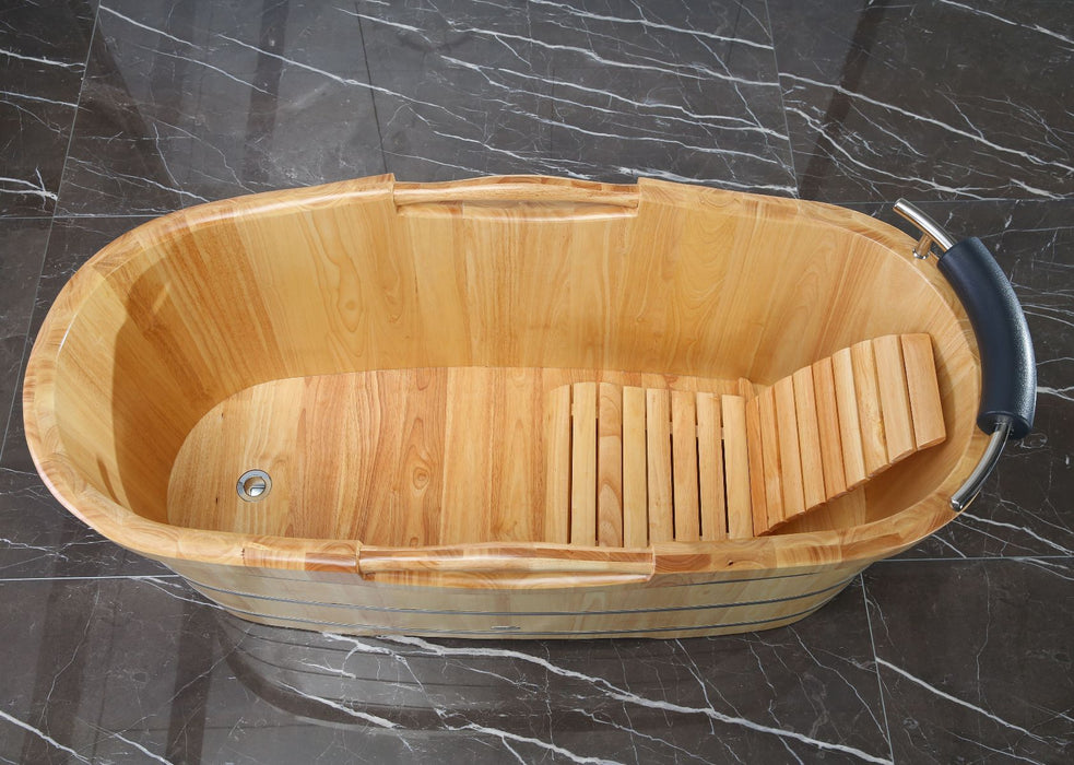 ALFI brand 61'' Free Standing Wooden BathTub, Headrest AB1163