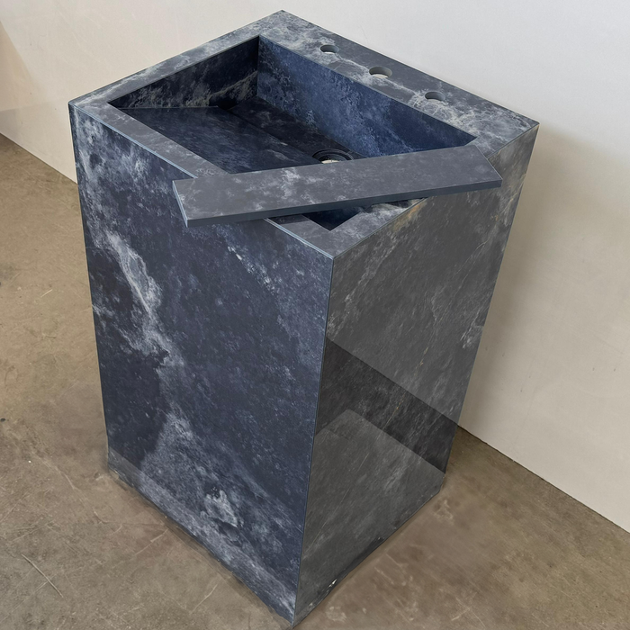 Ocean Blue Handcrafted Porcelain Pedestal Sink Marble Look Freestanding Bathroom