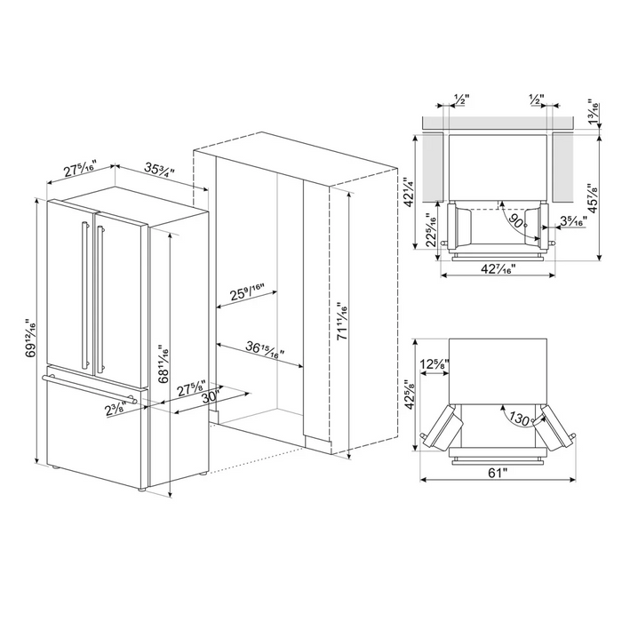 SMEG 36" Freestanding Counter Depth French Door Refrigerator, FD36UXIW