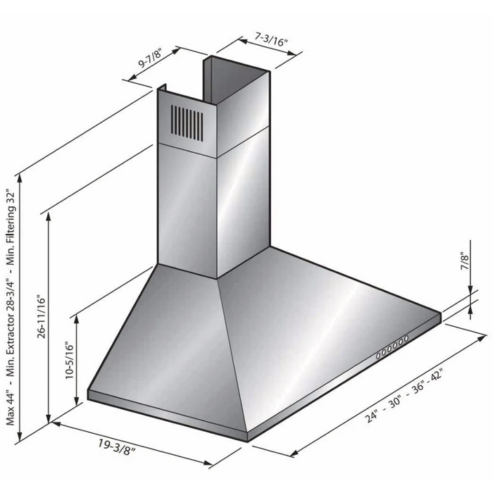 XO 24" Wall Mount Range Hood, XOB24SC