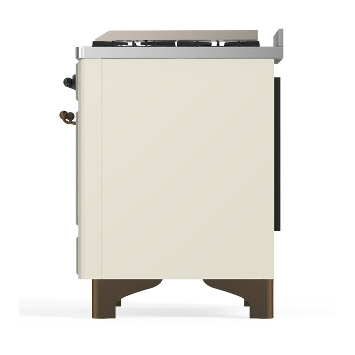 ILVE Majestic III 48" Dual Fuel, Range, Antique White, Burnished Trim UM48FQNR3AWB