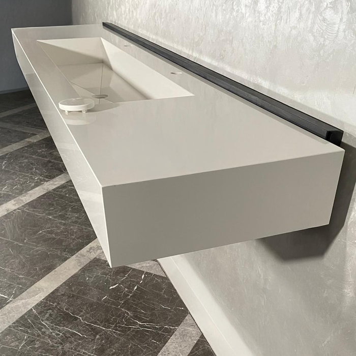 White Quartz Large Bathroom Trough Sink Wall Mount Contemporary Design