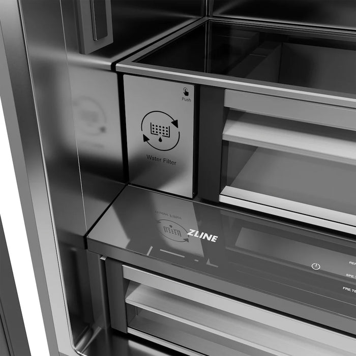 ZLINE 36" French Door Built-In Bottom Freezer Refrigerator, Water Dispenser, Ice Maker, White Matte, Stainless Steel, Accents SRBIVZ-WM-36-CB
