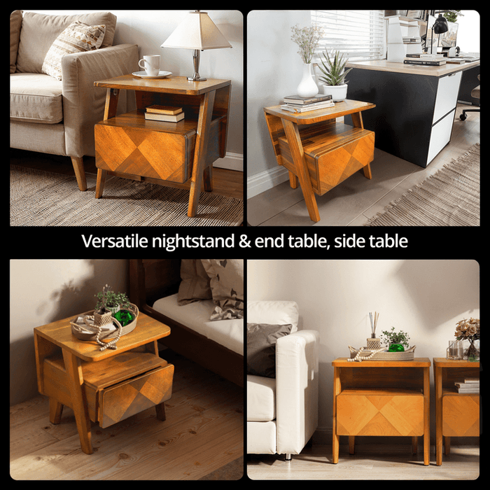 Rum Handcrafted Solid Wood Nightstand