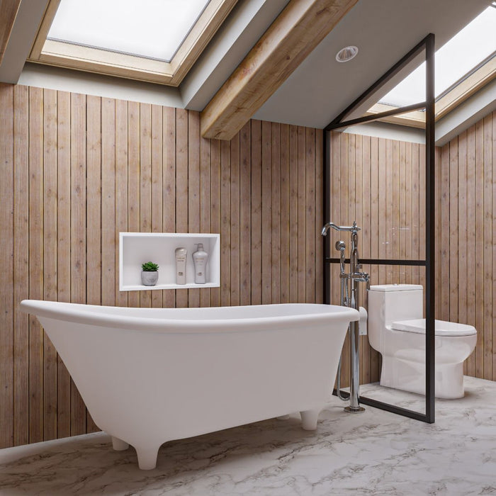 ALFI brand 67" White Matte Clawfoot Solid Surface Resin Bathtub AB9960