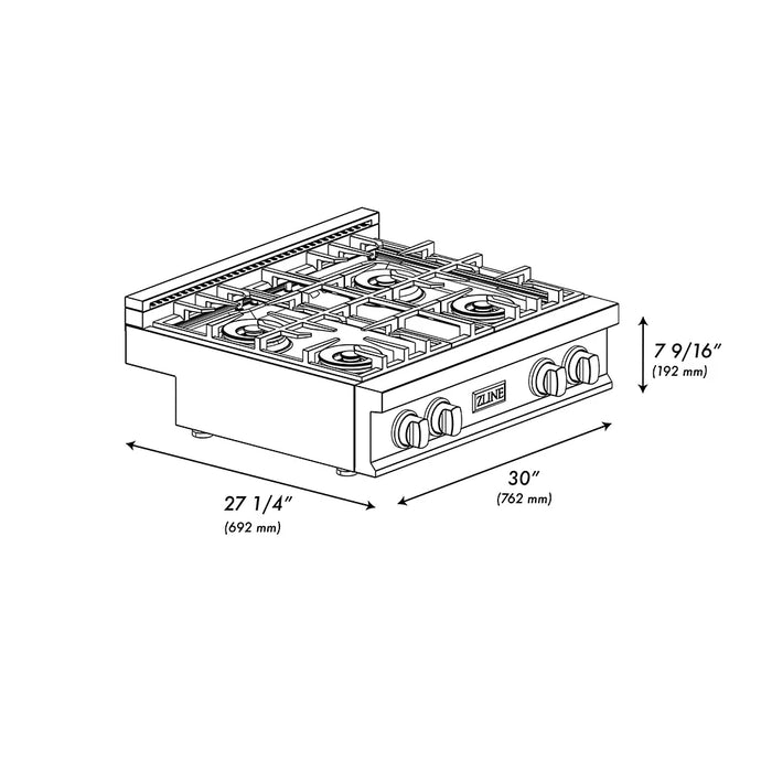 ZLINE 30" Paramount Gas Rangetop DuoPro™ Cooktop PSRTB-30