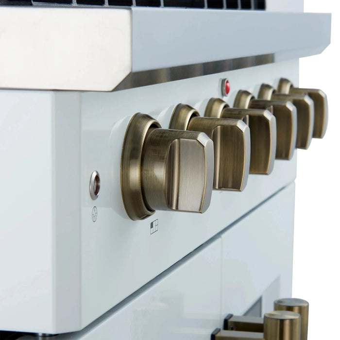 Forno Galiano 30" French Door Gas on Gas Range White Antique Brass Trim FFSGS6444-30WHT