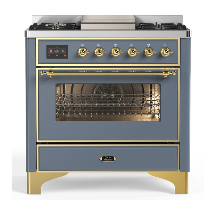 ILVE Majestic III 36" Dual Fuel, Range, Blue Grey, Burnished Trim UM36FNR3BGB