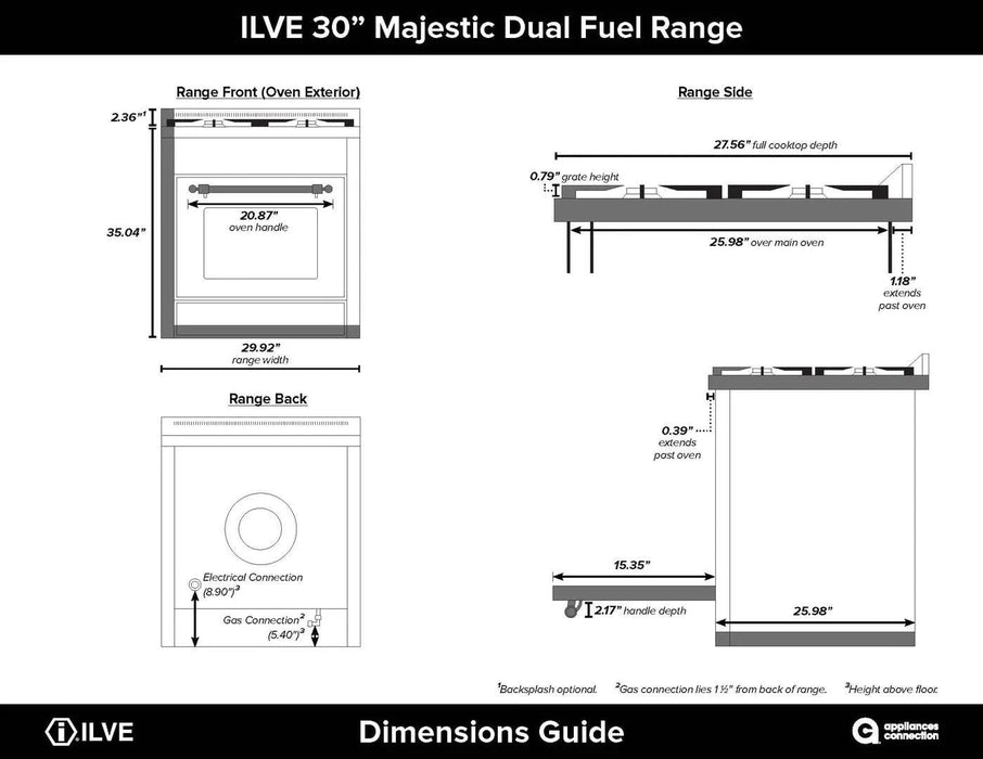 ILVE Majestic II 30" Liquid Propane Dual Fuel Range Glossy Black Chrome Trim UM30DNE3BKCLP