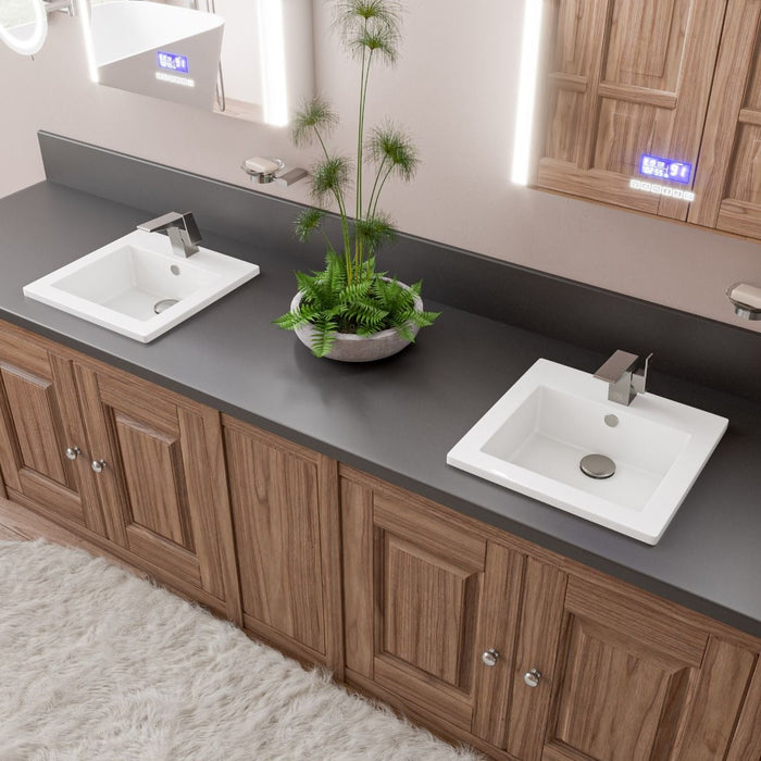 ALFI brand White 17" Square Drop In Ceramic Sink, Faucet Hole ABC801