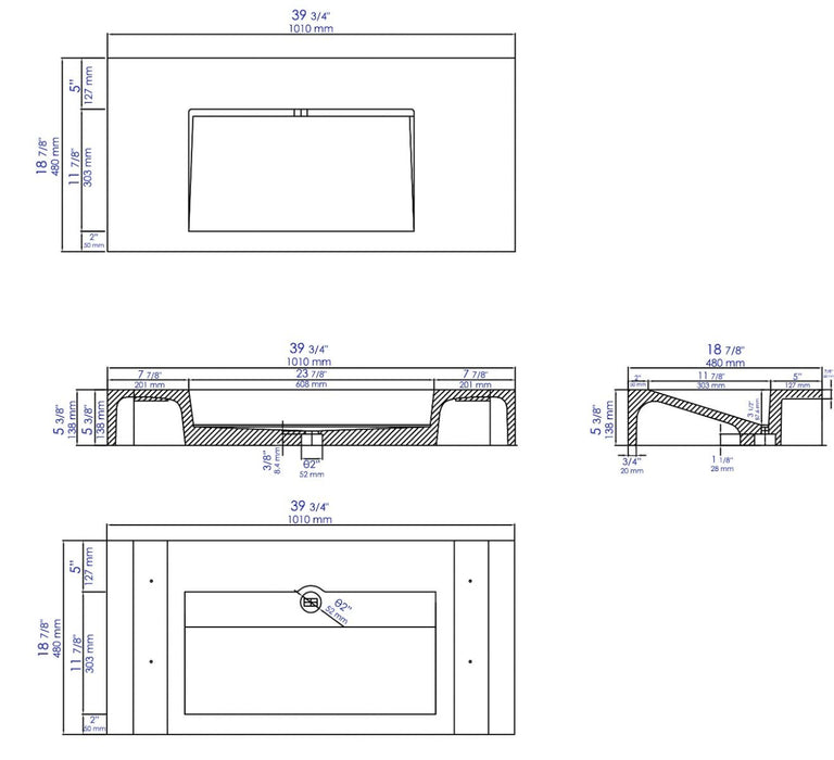 ALFI brand 40" Solid Concrete Rectangular Countertop Sink ABCO40R