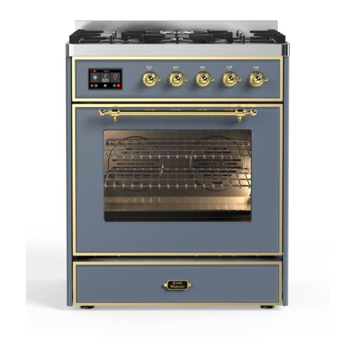 ILVE Majestic II 30" Dual Fuel Freestanding Range, Blue Grey, Chrome Trim UM30DNE3BGC