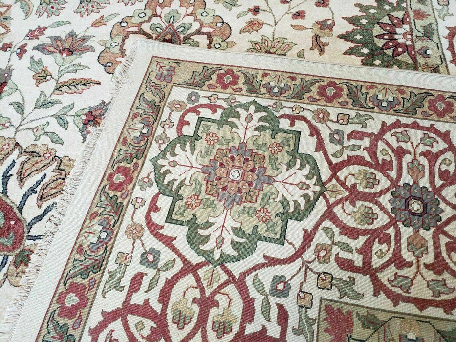 12' X 15' One-of-a-Kind Indian Hand-Knotted Wool Rug Hand Made Floral Ivory Nice