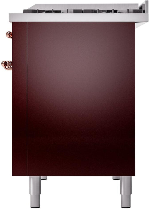 ILVE Nostalgie II 48" Dual Fuel Liquid Propane Range, Burgundy, Copper Trim ILVE UP48FNMPBUPLP ILVE