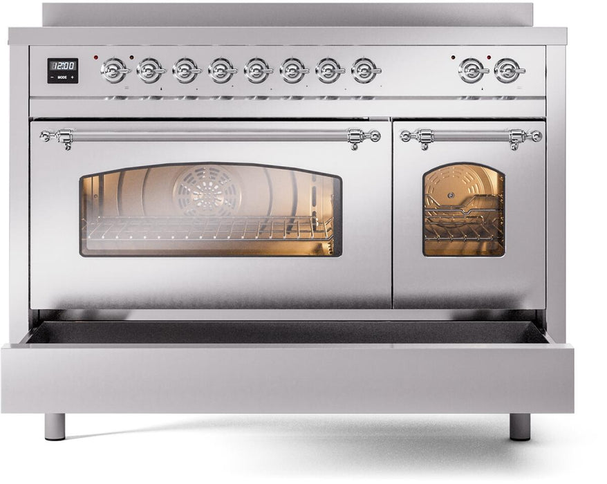 ILVE Nostalgie II 48" Electric, Range, Stainless Steel, Chrome Trim UPI486NMPSSC ILVE