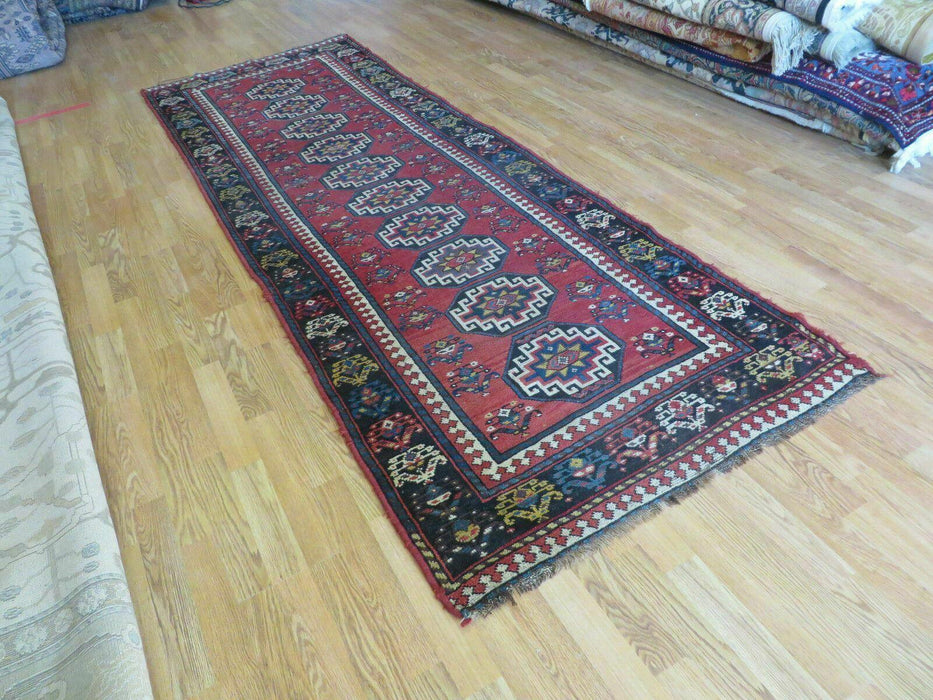 3' 3" X 10' Hand-Knotted Antique Handmade Caucasian Kazak Wool Runner Rug