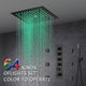 12-Inch Flush-Mount Matte Black Thermostatic Shower Faucet: 4-Way Control, 64-Color LED Lighting, Bluetooth Music, Optional Digital Display, and Body Sprayers