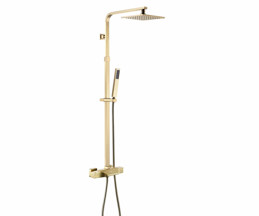 Luxurious Brushed Gold Or Matte black Wall-Mounted Thermostatic Rain Exposed Shower Set with Tub Spout