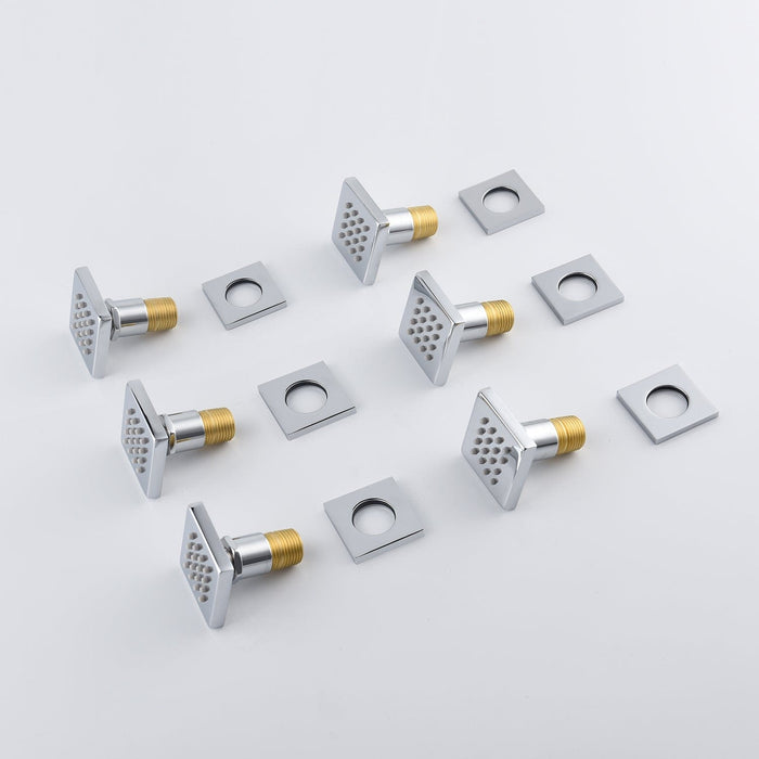 Chrome 12inch LED light Wall mount 3 way thermostatic shower faucet with 6 body jets and sliding bar