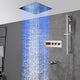 16-Inch Brushed Nickel Digital Thermostatic Shower System: 3-Way Control, Flush-Mounted, 64-Color LED Lighting, Bluetooth Music, Rainfall & Waterfall Features