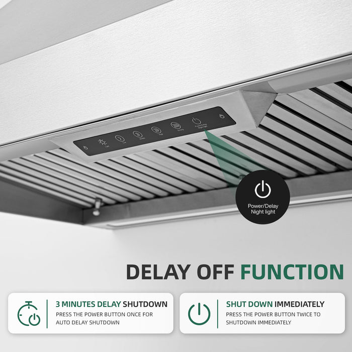 Nauxus 48" Built-In Range Hood Insert – 1200 CFM Stainless Steel Hood with Touch & Gesture Control, 3CCT LED & LED Night Lights
