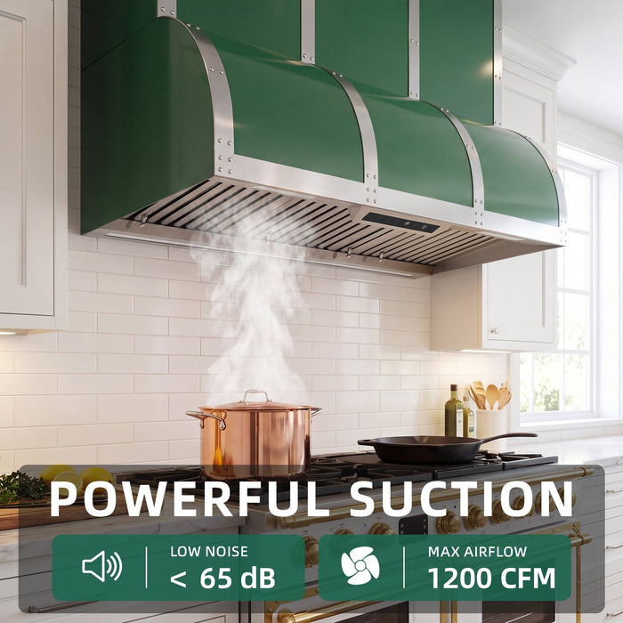 Nauxus 42" Built-In Range Hood Insert – 1200 CFM Stainless Steel Hood with Touch & Gesture Control, 3CCT LED & LED Night Lights
