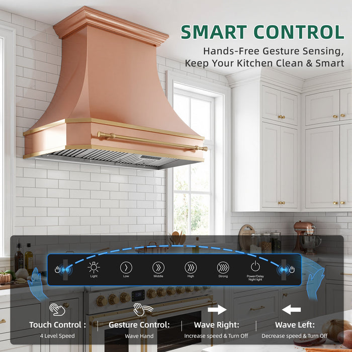Nauxus 60" Built-In Range Hood Insert – 1200 CFM Stainless Steel Hood with Touch & Gesture Control, 3CCT LED & LED Night Lights