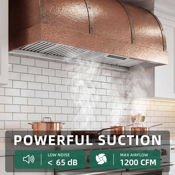 Nauxus 60" Built-In Range Hood Insert – 1200 CFM Stainless Steel Hood with Touch & Gesture Control, 3CCT LED & LED Night Lights