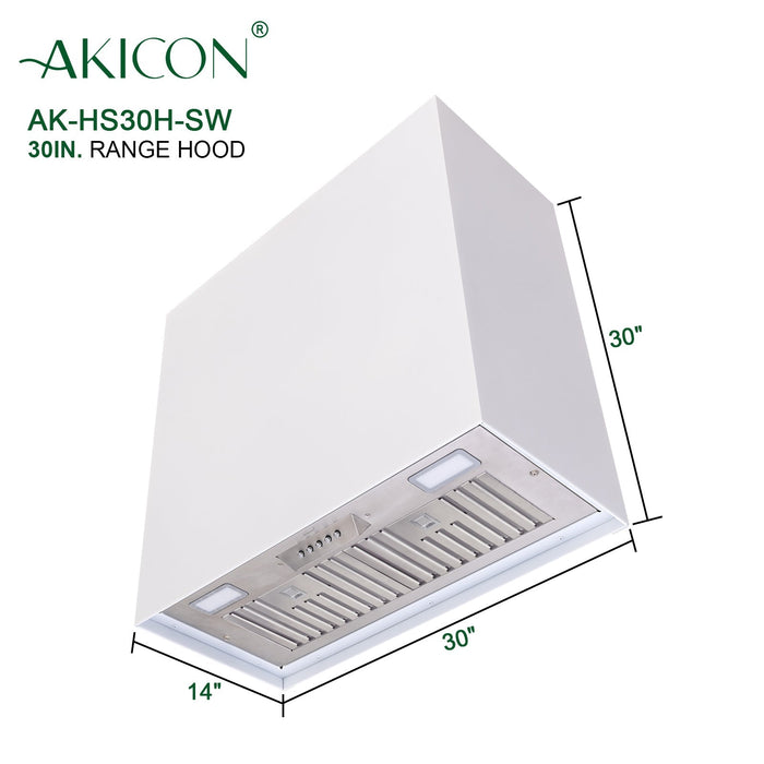 Akicon 30" Stainless Steel Wall Mount Range Hood Modern Box with 600 CFM Vent Hood - AK-HS30H