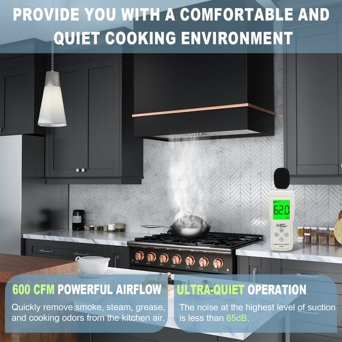 Akicon 36" Stainless Steel Wall Mount Range Hood with 600 CFM Vent Hood - AK-HS36HA-JB