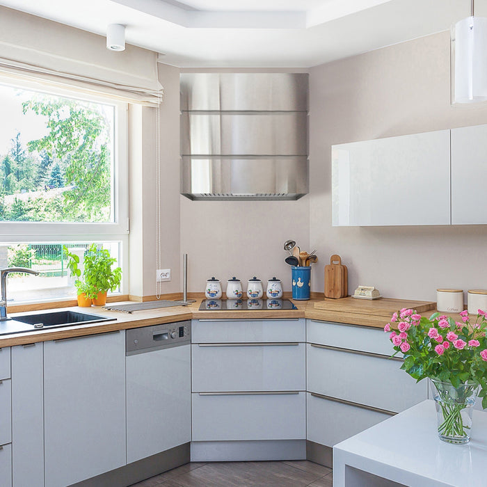 Akicon 36" Stainless Steel Wall Mount Range Hood, 3 Stacks Kitchen Hood with 600 CFM Vent Motor- AK-HS36L