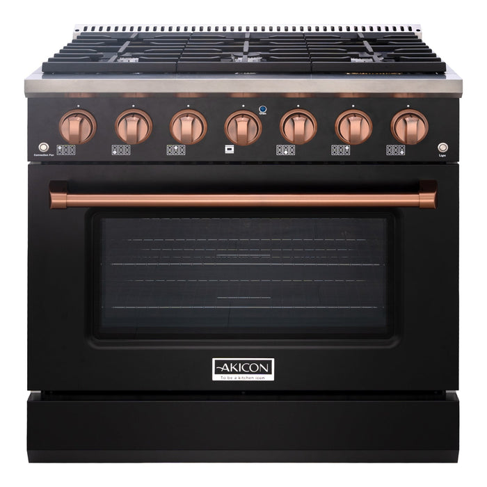 Akicon 36" Stainless Steel Range Hood with 600 CFM Insert & 6-Burner Gas Range Combo – Powerful Ventilation, Convection Oven, Multiple Finishes — AK-HS36H-BS & AK-JK36A1-BS