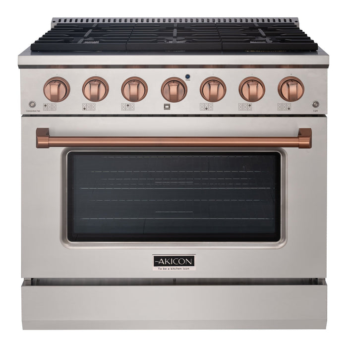 Akicon 36" Slide-in Freestanding Professional Style Gas Range with 5.2 Cu. Ft. Oven, 6 Burners, Convection Fan, Cast Iron Grates. Stainless Steel