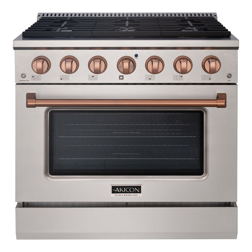 Akicon 36" Slide-in Freestanding Professional Style Gas Range with 5.2 Cu. Ft. Oven, 6 Burners, Convection Fan, Cast Iron Grates. SS & Gold - Additional View