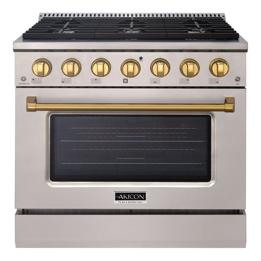 Akicon 36" Slide-in Freestanding Professional Style Gas Range with 5.2 Cu. Ft. Oven, 6 Burners, Convection Fan, Cast Iron Grates. Stainless Steel - Additional View