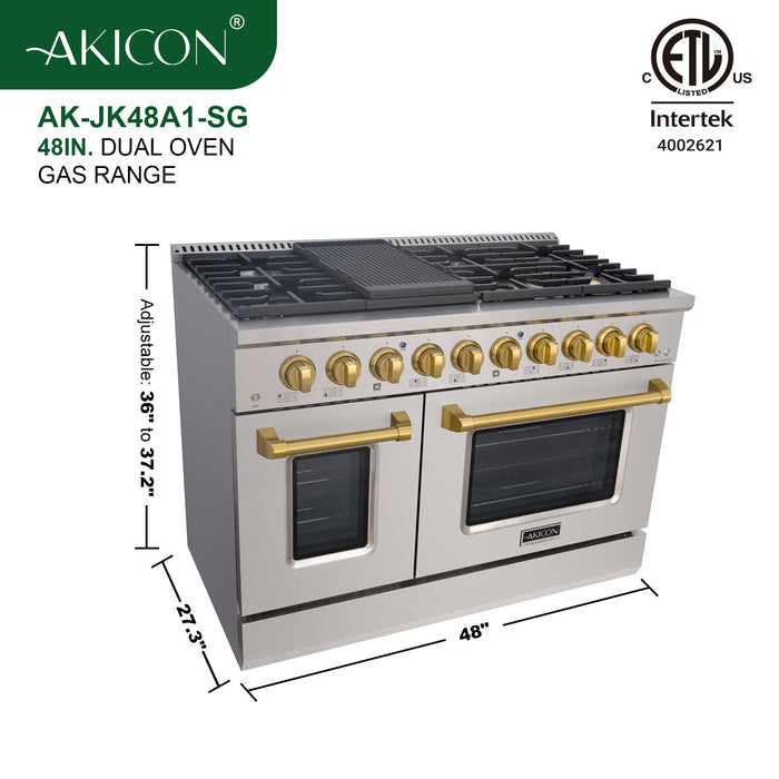 48" Slide-in Freestanding Professional Style Gas Range with 6.7 Cu. Ft. Oven, 8 Burners — AK-JK48A1-SG