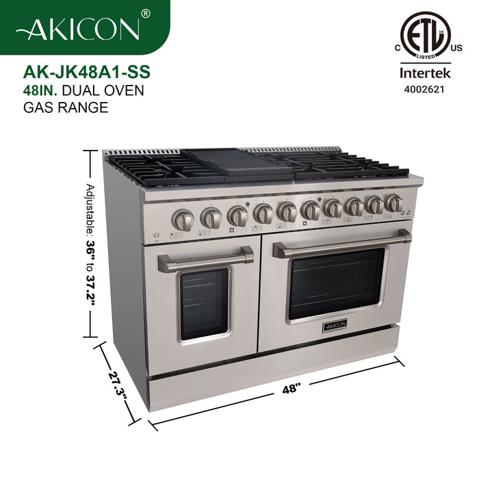 48" Slide-in Freestanding Professional Style Gas Range with 6.7 Cu. Ft. Oven, 8 Burners — AK-JK48A1-SS