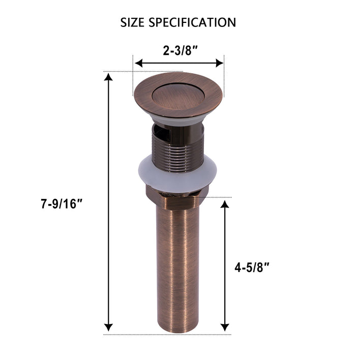 Antique Copper Pop up Drain Stopper With Overflow - AK82003-AC