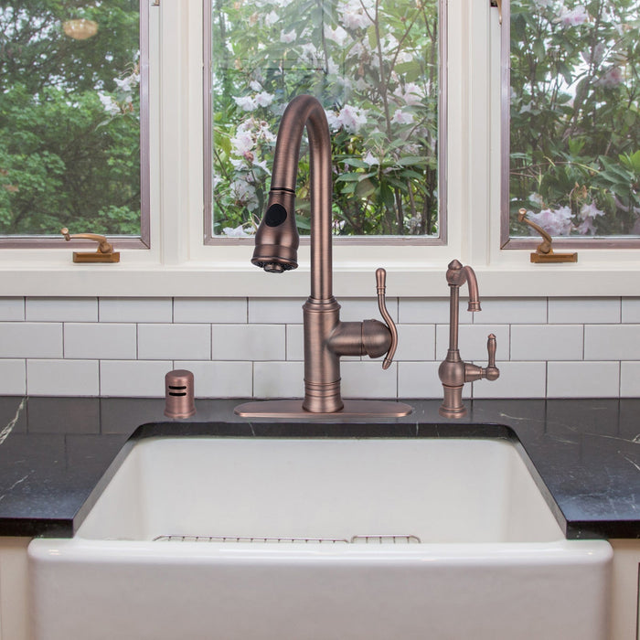 Antique Bronze Pull Out Kitchen Faucet, Single Level Solid Brass Kitchen Sink Faucets with Pull Down Sprayer - AK96415-D-AB