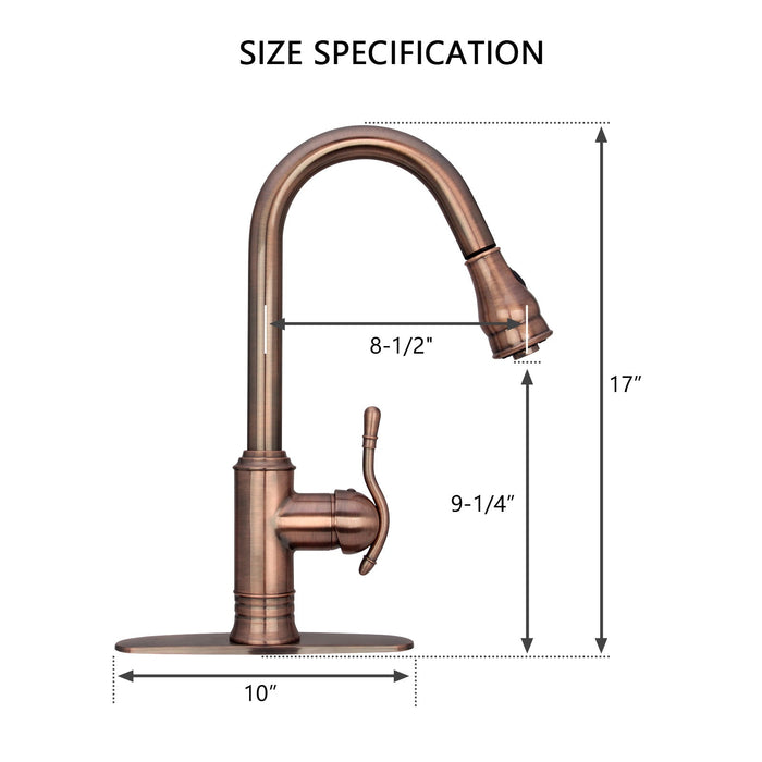 Copper Pull Out Kitchen Faucet, Single Level Solid Brass Kitchen Sink Faucets with Pull Down Sprayer - AK96415-D-AC