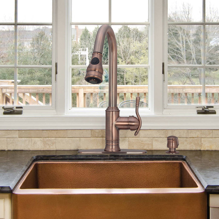 Copper Pull Out Kitchen Faucet, Single Level Solid Brass Kitchen Sink Faucets with Pull Down Sprayer - AK96415-D-AC