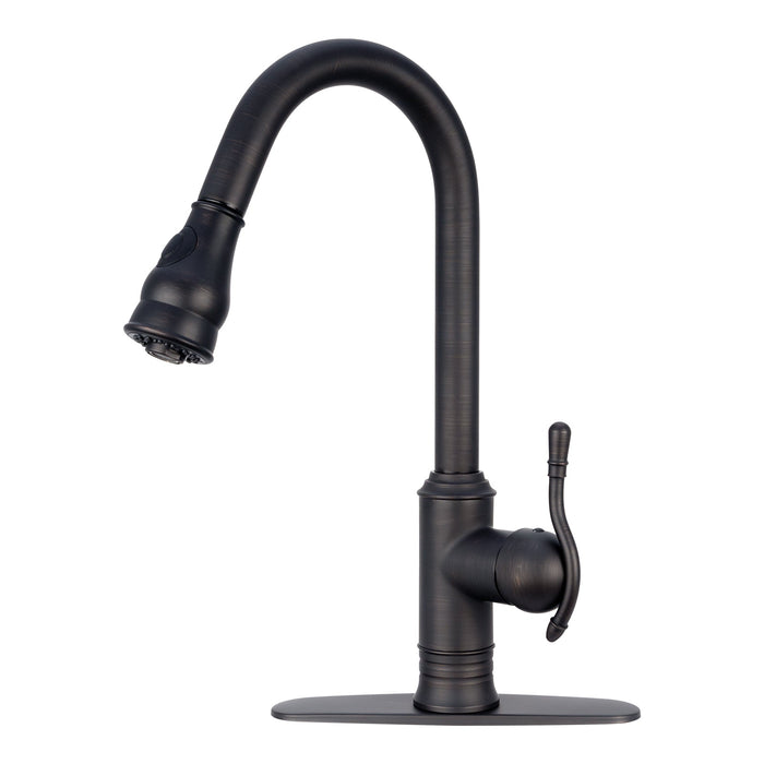 Copper Pull Out Kitchen Faucet, Single Level Solid Brass Kitchen Sink Faucets with Pull Down Sprayer — AK96415-D-C-48