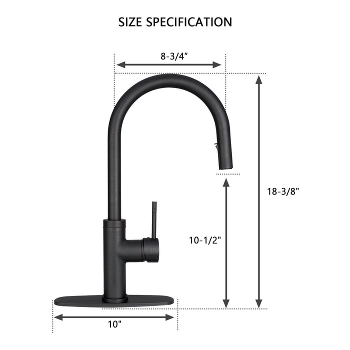 Oil Rubbed Bronze Pull Out Kitchen Faucet with Deck Plate, Single Level Solid Brass Kitchen Sink Faucets with Pull Down Sprayer-AK96416-ORB