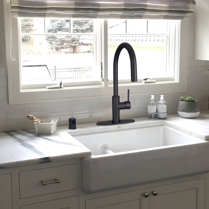 Oil Rubbed Bronze Pull Out Kitchen Faucet with Deck Plate, Single Level Solid Brass Kitchen Sink Faucets with Pull Down Sprayer-AK96416-ORB