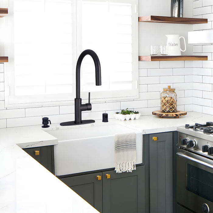 Oil Rubbed Bronze Pull Out Kitchen Faucet with Deck Plate, Single Level Solid Brass Kitchen Sink Faucets with Pull Down Sprayer-AK96416-ORB