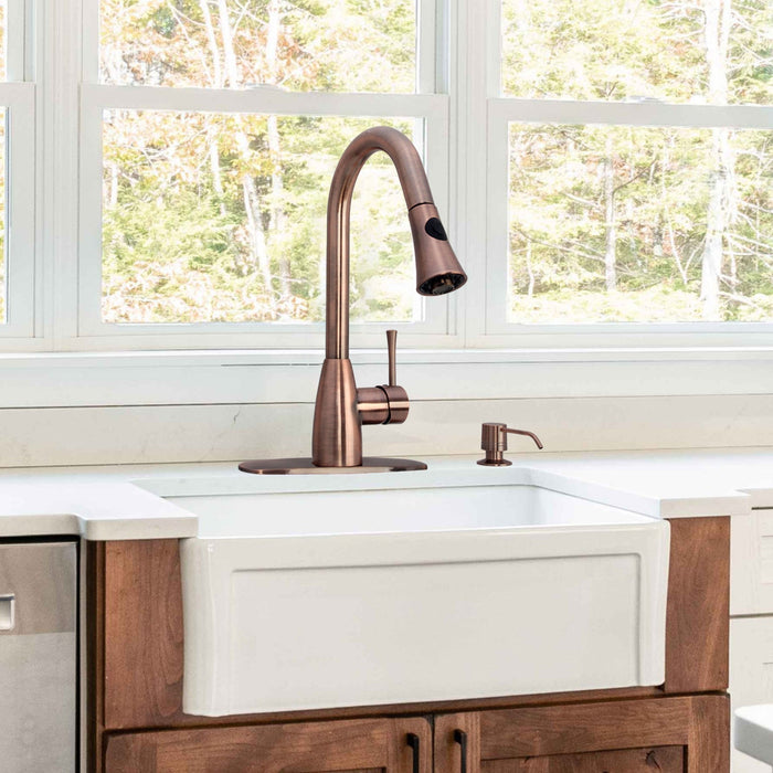 Copper Pull Out Kitchen Faucet, Single Level Solid Brass Kitchen Sink Faucets with Pull Down Sprayer - AK96455-D-AC